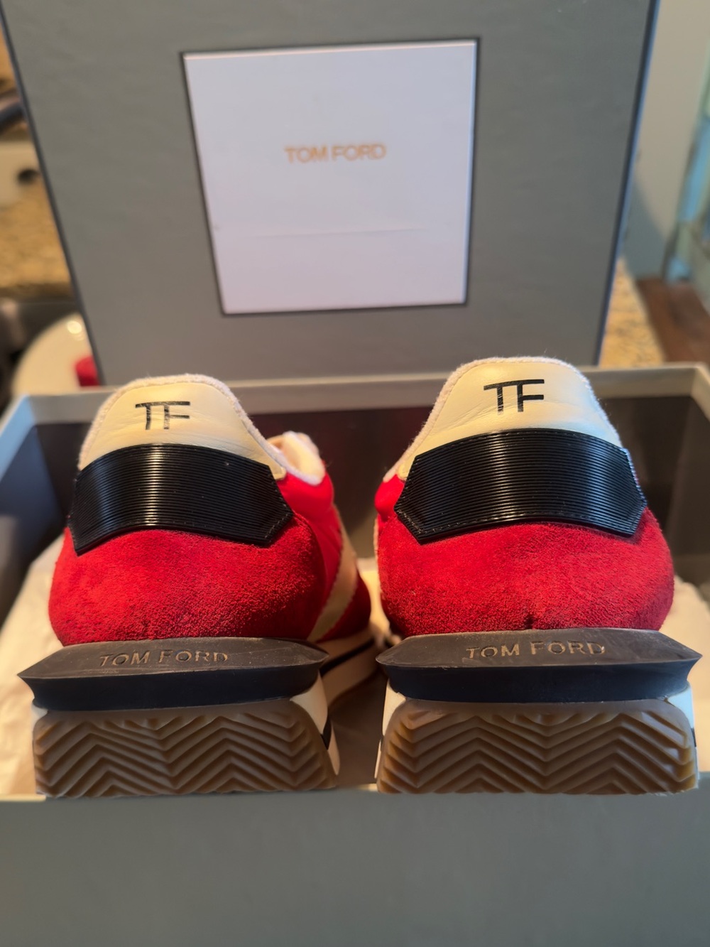 Tom Ford Red & White Low-Top Mens Runner Sneakers